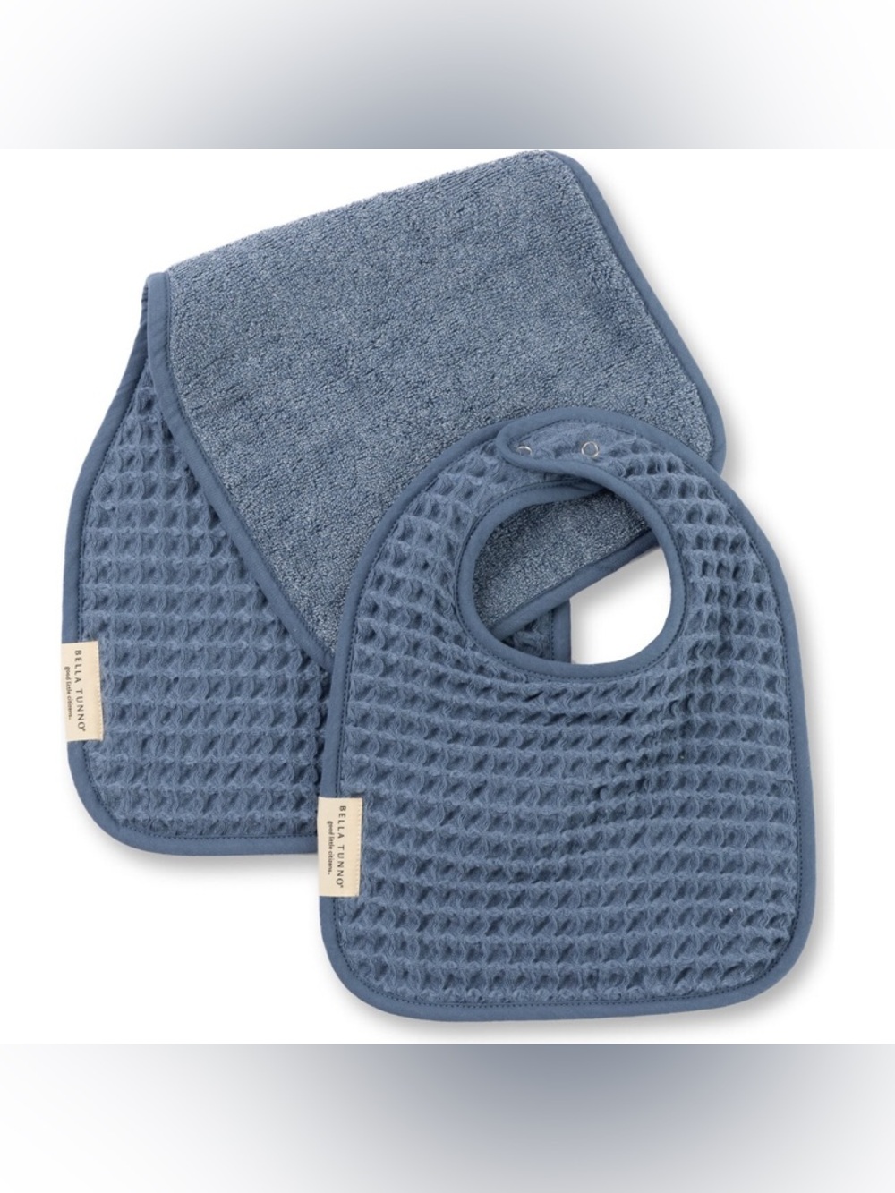 NWT Bella Tunno Reversible Bib and Newborn Large Burp Cloth Set- Color Rain